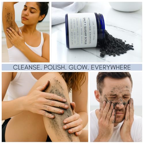 Activated Charcoal Face & Body Scrub ? Natural Deep Cleansing Exfoliator for Smooth, Soft Skin ? Gentle Salt & Sugar Scrub for Armpit & Foot Detox ? For Men & Women ? Made in USA