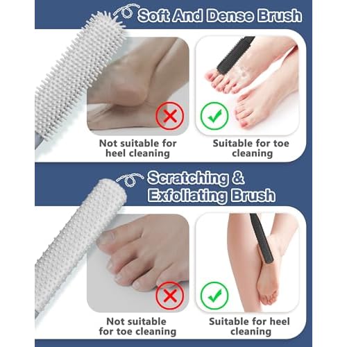 4 Pack Toe Cleaning Brush Set,Long Handle Bath Toe Brush Scrubber Bathroom for Seniors Elderly Men and Women (Grey)