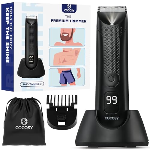 Body Hair Trimmer for Men - Ball Trimmer, Ceramic Blade, Waterproof Electric Groin Hair Trimmer with Standing Recharge Dock & Travel Pouch, Male Hygiene Razor