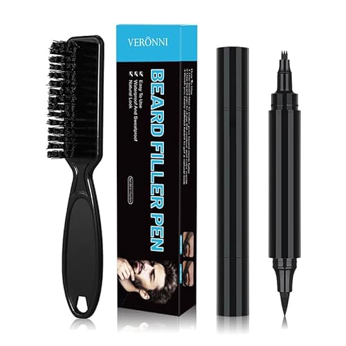 Beard Pencil Filler for Man Micro-Fork Tip for Seamless Application Beard Pen Beard Filler for Men Waterproof Beard Filling Pen Kit - Long Lasting Beard Filler Pen with Brush