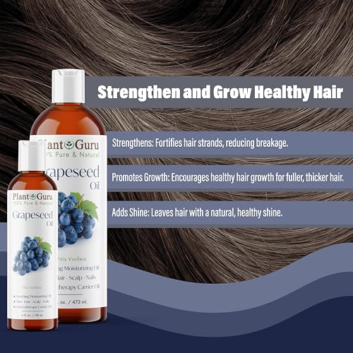 Plant Guru Grapeseed Oil 32 oz. Cold Pressed 100% Pure Natural Carrier For Skin, Body, Face, and Hair Growth Moisturizer. Great For Creams, Lotions, Lip balm and Soap Making.