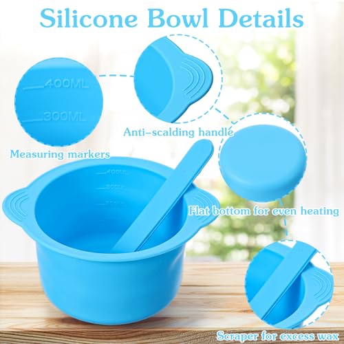 2pcs Wax Pot Liner, Non-Stick Wax Silicone Bowl with 2 Pcs Wax Spatula Sticks, Reusable Wax Pot Silicone Liner for Hair Removal, Blue
