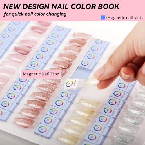 120 Magnetic Nail Color Book,Leather Magnetic Color Display Book with 120PCS Magnetic Tips & 1-200 Number Labels,Perfect for Nail Polish Nails Art Design(Pink)