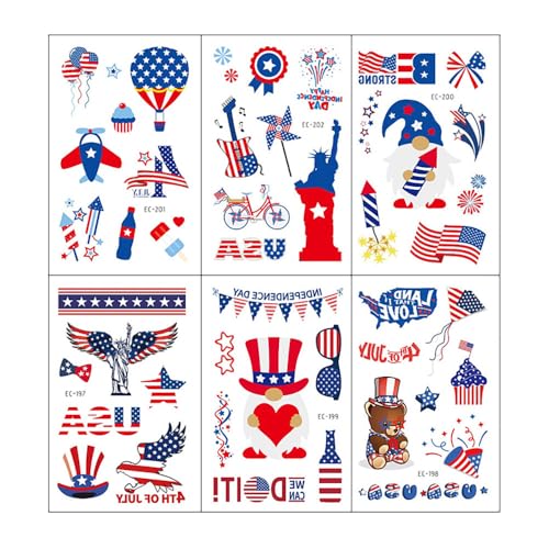 4th of July Decorations Temporary Tattoos - 70 styles | Red White and Blue Party Supplies, 4th of July, USA Flag, Memorial Day (Independence Day)