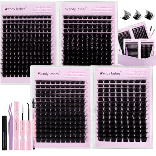 Fluffy Lash Clusters Kit Bulk Packs: Wendy, 560Pcs, 150D, 200D, 200D, 250D, D Curl, 10-18mm Mixed, Thick, Volume, Soft, DIY Eyelash, Individual, Natural, Fake Lashes