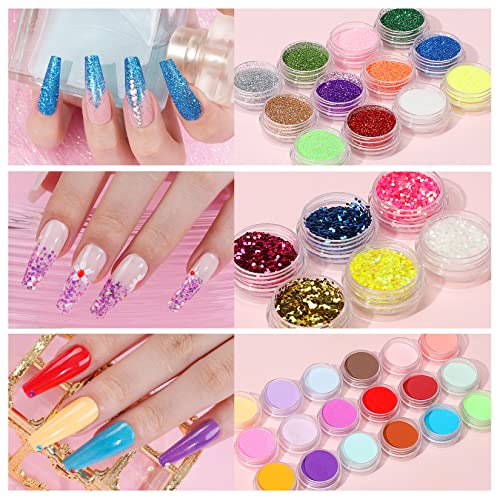 Morovan Acrylic Nail Kit Glitter Powder and Carving Powder Set Complete Practice Hand Nail Kits With Everything Professional Kit for French Acrylic Nail Tips Beginners