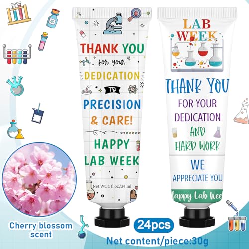 Loopeer 24pcs Lab Week Gifts Bulk Hand Cream Set Medical Laboratory Week Gifts for Medical Laboratory Science Scientist Nurse Doctor Dry Cracked Hands Moisturizing Travel Size