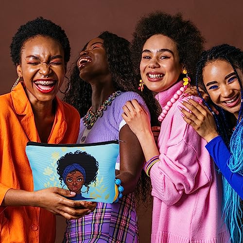 Sweetude 30 Pcs Black Women Cosmetic Bags African American Makeup Bag Reusable Canvas Toiletry Bag Zipper Pouches for Purse Afro Travel Organizer Toiletries Accessories Inspirational Gift