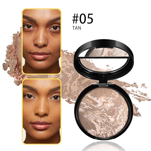 Baked Luminous Setting Powder, Oil Control Correcting Foundation, Waterproof and Long-Lasting Coverage, Natural Smooth Lightweight for All Skin Tones, #5 TAN