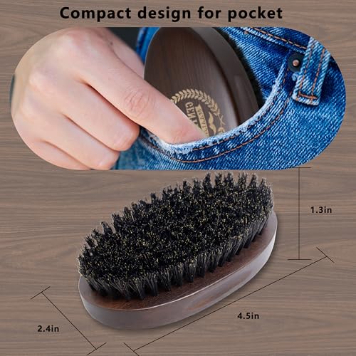 Boar Bristle Beard Brush for Men, Natural Wood Travel Pocket Hair Brush, Grooming Comb for Beards and Mustache (Hat)
