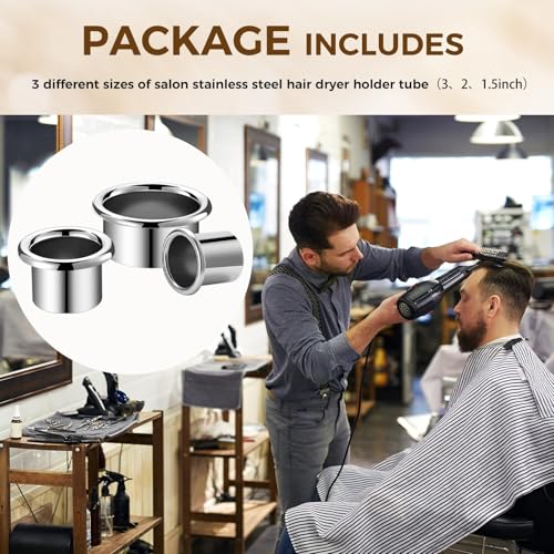 3 Pcs Hair Dryer Holder Insert Curling Iron Holder Stainless Steel Salon Station Appliance Hair Styling Tool Tube Comb Organizer for Hairdresser Bathroom(Sliver,3"+2"+1.5")