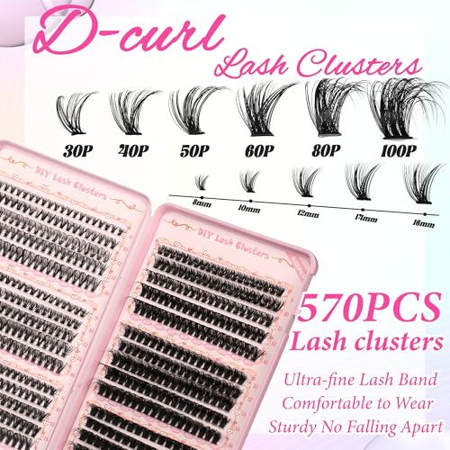 Gmagictobo DIY Lash Clusters Kit Volume Lash Clusters Thick Eyelash Extension Kit Individual Lashes Thin Band Lashes Clusters Lash Bond and Seal Lash Tweezers