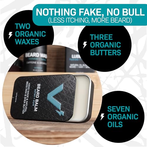 VOLT Grooming Beard Balm for Men, Organic Oils, Bees Wax, Mango & Shea Butter, Beard Care Moisturizer Leave in Conditioner for Beards, Natural Ingredients, Softens & Styles, Outback Scent, 1.5 Oz