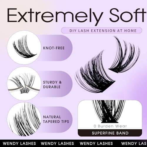 Lash Clusters Kit for Using at Home: Lightweight, DIY, Natural, Fluffy, Wispy, Waterproof, Anime, Manga, Cat Eye, C Curl, 12-16mm, 100P+200P, Wendy, RT318