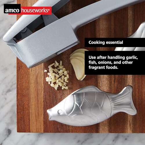Amco Rub Away Bar, Stainless Steel Odor Absorber, Fish Shaped - Dishwasher Safe Kitchen & Outdoor Essential for Garlic, Onion, Fishing, Hiking Odors - Natural Odor Remover