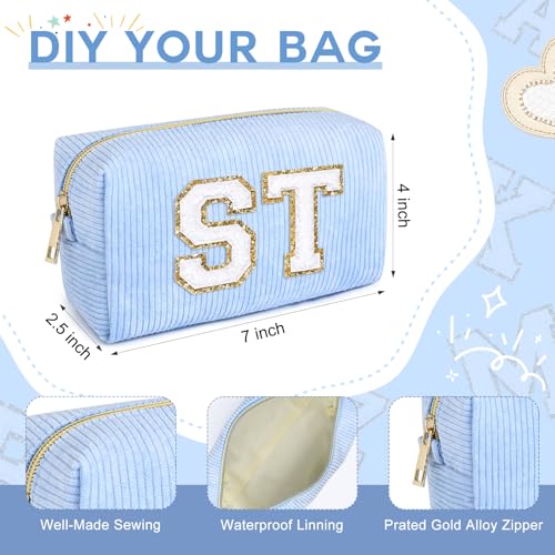 Aileam 6PCS Bridesmaid Proposal Gifts Corduroy Blue makeup bag bulk for Wedding Party Favors Bachelorette party decorations Toiletry Organizer Bag Cosmetic Case Gift