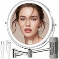 9" Large Wall Mounted Lighted Makeup Mirror, 5000mAh Rechargeable 1X/15X Magnifying Mirror with 3 Color Lights Touch Dimmable, Extended Arm 360¡Æ Rotation Bathroom Wall Mounted Makeup Mirror, Nickel
