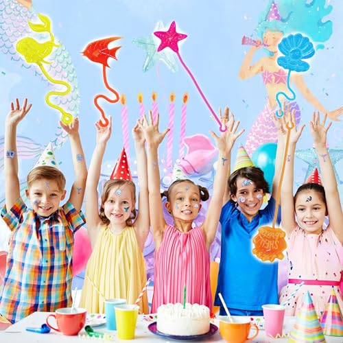 48PCS Mermaid Party Favors - 24PCS Temporary Tattoos & 24PCS Stick Hands - Perfect Birthday Party Supplies, Goodie Bag Stuffers, Treasure Box Toys, Classroom Prizes, and Student Gifts