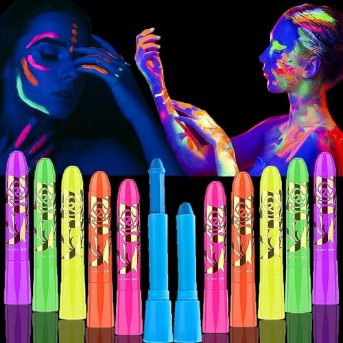 12 Pcs Face Painting Kits, Glow In The Dark Under UV Black Light Sticks£¬Glow Face Body Paint Party Supplies£¬for Adult Birthday, Halloween, Thanksgiving Day, Cosplay Makeup Neon Gifts