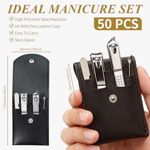50 Sets Nail Clipper Set Bulk, 4-in-1 Stainless Steel Travel Nail Care Kit, Individually Wrapped Manicure Nail Kits with Case for Adults, Home, Hotel, Personal Care & Events£¨Black£©