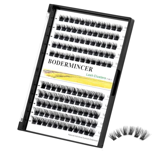 Bodermincer 120 Clusters 10mm+12mm/12mm+14mm Mixed Lash Cluster False Eyelash Individual Cluster EyeLashes Grafting Fake False Eyelashes Eyelash Extension (M01-Black-10mm)