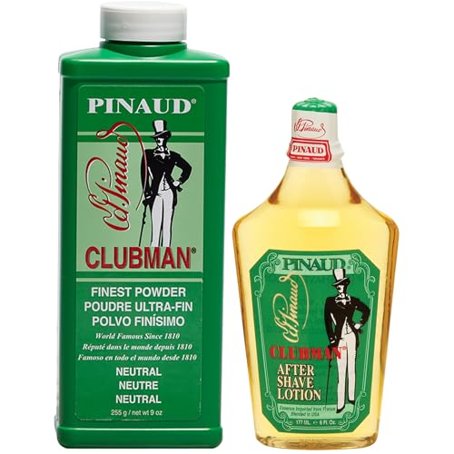 Clubman Pinaud After Shave Lotion, Classic Men¡¯s Aftershave, 6 fl oz Pinaud Finest Powder, Classic White Powder for Men, Protection Against Sweat and Body Odor, 9 oz