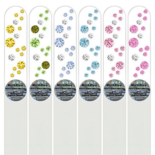 Mont Bleu Gift Set of 5 + 1 Free Glass Nail Files Hand Decorated with Crystals from Swarovski - Gift for Women - Handmade Gifts - Crystal Nail Files for Natural Nails - Mothers Day Gifts - Gifts