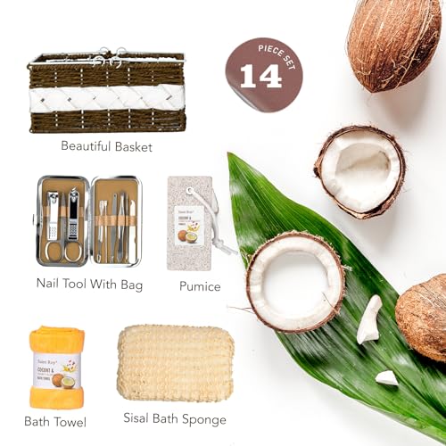 26 Pcs Coconut Honey Almond Spa Gift Basket for Women & Men Spa Gift Basket Luxury Bath and Body Basket Set, Large Luxury Home Spa Kit, Relaxing Self Care Pamper Gifts Birthday Bridal Shower