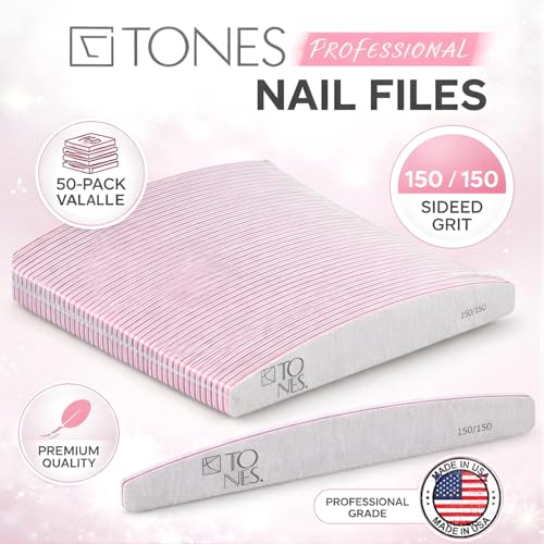 TONES 25pcs Professional Nail Files and Buffers 100/100 - Double Sided Nail File Ergonomic Emery Boards for Natural Acrylic Gel Nails, Perfect Shaper for Pedicure & Manicure or DIY Nails at Home
