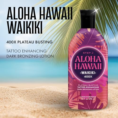 Aloha Hawaii Waikiki Tanning Lotion, Step 2, 400X Plateau-Busting Island Dark Bronzer with Kukui, Carrot Oil & Coconut Hydration, 10 Fl Oz