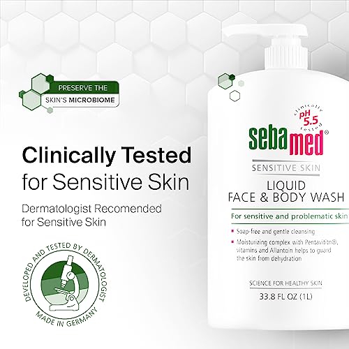SEBAMED Sensitive Skin Face and Body Wash for Women and Men, pH 5.5, Mild Gentle Hydrating Cleanser, Hypoallergenic Body Wash, Dermatologist Recommended, 33.8 Fluid Ounces (1 Liter)