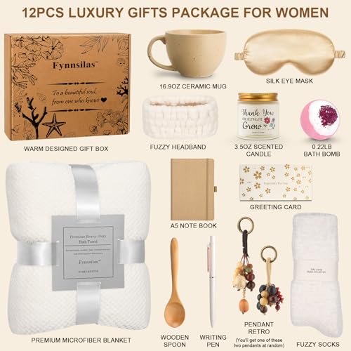 Birthday Gifts for Women Mom Wife Female Friend Daughter Sister Her| Mothers Day Care Package Relaxing Spa Gift Basket w/ Cozy Blanket| Self Care, Get Well, Teacher Appreciation, Retirement Gifts