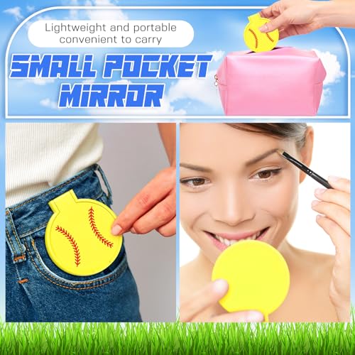 24 Pcs Softball Compact Mirror for Softball Gifts Sport Party Supplies 2.75 Inches Folding Pocket Purse Mirror for Women Makeup Team Accessories Supplies