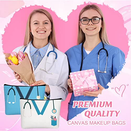 Sabary 20 Pcs Nurse Makeup Canvas Bags Bulk Nurse Appreciation Gifts Nursing Thank You Cosmetic Bag with Zipper Travel Work Accessories Pouch for Nurses Week Party Favors