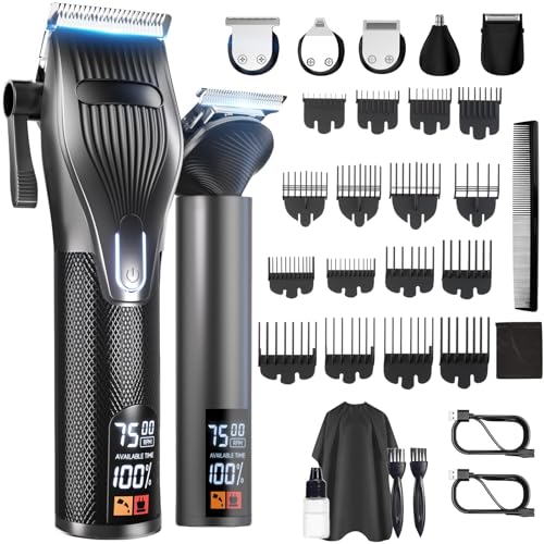Hair Clippers for Men, Professional Cordless Hair Cutting and Trimmers Set with 7500RPM Powerful Motor & LCD Display, Mutil Function Mens Electric Hair Grooming Shaver Kit for Nose, Face, Body, Beard