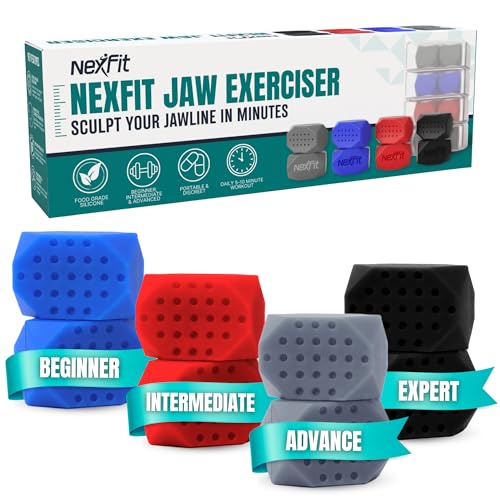 Jaw Exerciser for Men & Women ? 4-Level Resistance Jaw Trainer for Men & Women ? Food-Grade Silicone Double Chin Reducer ? 8 Piece Kit with Carry Cases ? Compact Mewing Jawline Shaper for Women