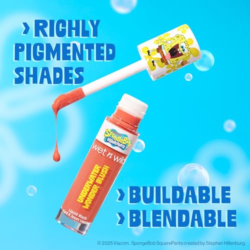 wet n wild SpongeBob Underwater Wonder Liquid Blush, Buildable Shimmery Gel Formula with Seamless Blend & Matte Finish ? Perfect Square