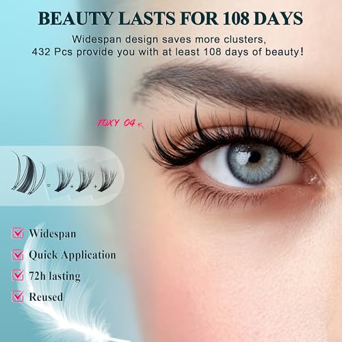 Vasa Muse Lash Clusters - Wispy Natural & Manga Spiky Lash Cluster Wide Invisible band 10-16mm Eyelash Clusters Kit D Curl Lash Extension Kit WideSpan DIY at Home for Starter