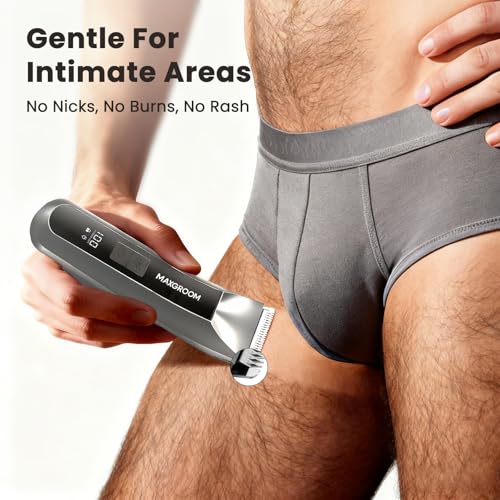 Manscape 3-In1 Body & Pubic Hair Trimmer for Men, IPX7 Waterproof Ball & Groin Shaver with LED Light, Electric Razor with Travel Pouch & USB Rechargeable, Gifts for Men (Grey)