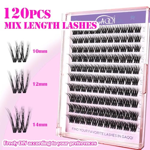 GAQQI Lash Clusters, Cluster Eyelash Extensions 110 Cluster Lashes, Wispy Volume Eyelash Clusters 10-14mm, Multilayered 3D Individual Lashes, Soft and Thin Band (3D-GQ08)