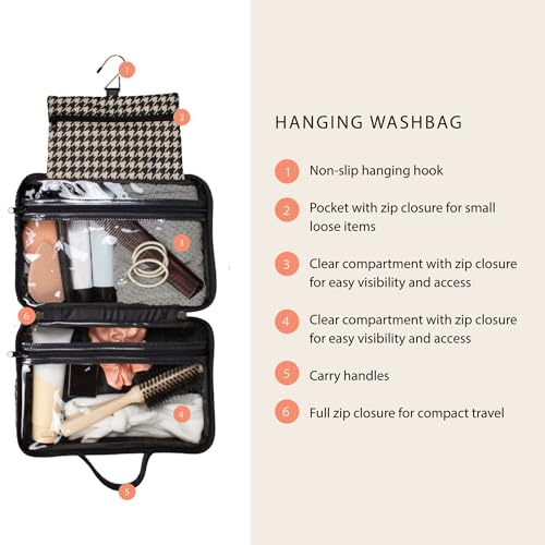 Houndstooth Hanging Travel Bag, Toiletry Bag, Makeup Bag for Women, Portable Water-resistant Small Travel Bag for Toiletries & Cosmetic Essentials