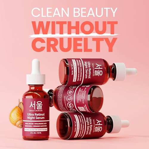 SeoulCeuticals 1% Korean Retinol Night Serum for Face - 97.5% Snail Mucin + Hyaluronic Acid + Bakuchiol, Cruelty Free K Beauty for Sensitive Skin 1oz (Pack of 2)