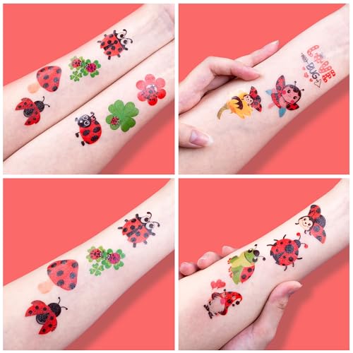 96 PCS LadyBug Pre-Cut Temporary Tattoos for Kids | Super Cute Themed Birthday Party Favors, Supplies, Decorations, Animal Fake Tattoo Stickers, School Rewards Prizes & Gifts Boys & Girls