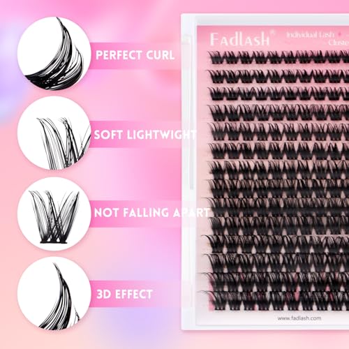 FADLASH Lash Clusters Kit Individual Lash Extensiones Wispy Faux Mink 10-16mm DIY Eyelash Extension Kit Eyelash Clusters Lashes with Bond and Seal and Remover Lash Tweezer for Self Use£¨R13-D-10-16MIX)