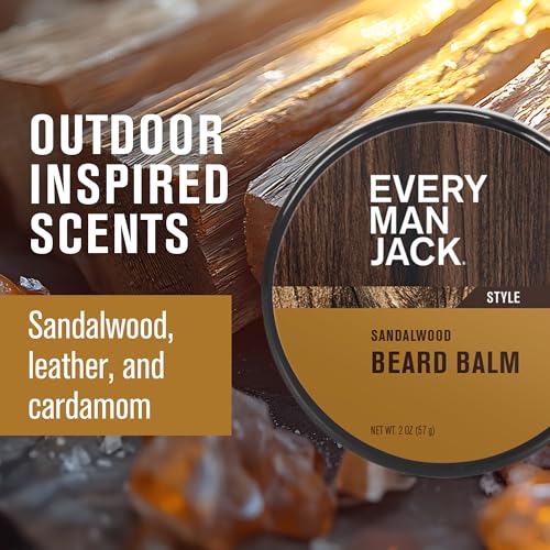 Every Man Jack Sandalwood Beard Balm - Moisturize, Strengthen And Style Your Beard w/Medium Hold - Made w/Naturally Derived Ingredients like Candelilla Wax and Shea Butter - 2 oz - 2 Pack