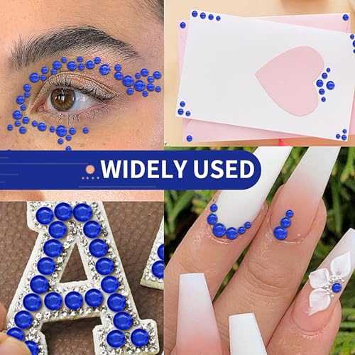 Dark Blue Face Gems Eye Jewels Rhinestones Gems Crystals Temporary Tattoo Stickers Jewels for Crafts 3/4/5/6/8MM Gems Jewels Eyes Stickers Makeup Self Adhesive for DIY Crafts 3555 PCS