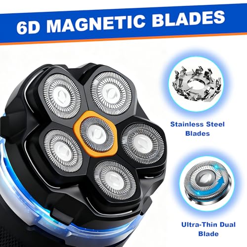 Magnetic 6 Blades Head Shaver Replacement Heads for Many 6D Magnetic Electric Razor,Magnetic 6D Blade Head Compatible with Head Shavers for Bald Men. (4PCS)