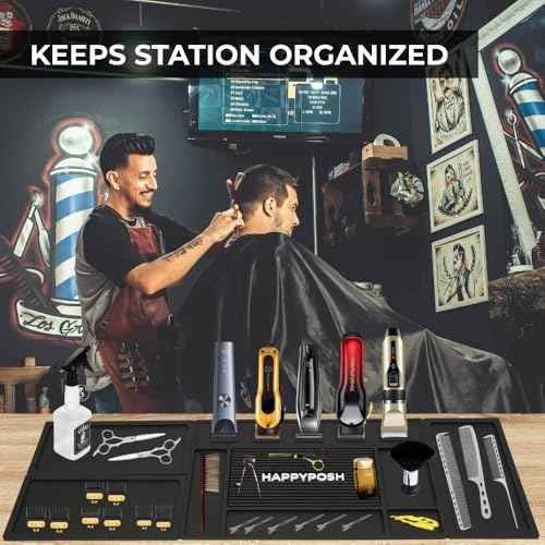 Magnetic Barber Mat, Large Magnetic Barber Mats For Clippers and Supplies, Barbershop Pad for Station, Beauty Salon Table Matt, Tool Organizer for Pro Hairstylist, 4PCS