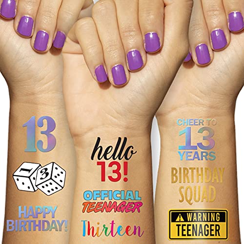 13th Birthday Temporary Tattoos (2 Pages) - Official Teenager Party Supplies, Ideas, Gifts and Decorations