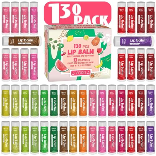 130 Pack Natural Lip Balm Bulk with Vitamin E and Coconut Oil Valentine's Choice Gift - Moisturizing, Soothing, and Repairing Dry and Chapped Lips - 10 Flavors, Valentine's Gifts